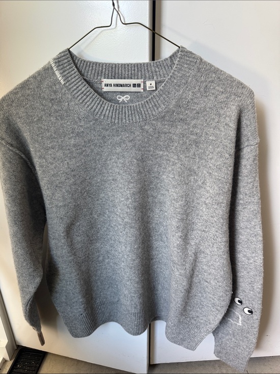 Anya Hindmarch Sweaters - Anya Hindmarch Grey Sweater with Brown Cuff and Eye Patch Detail